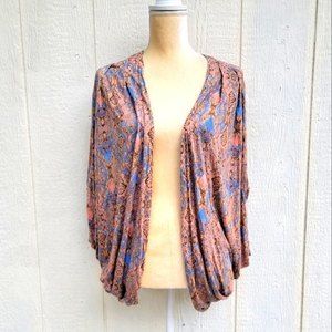 lush printed open front cardigan short sleeve dolman sleeve sz small.